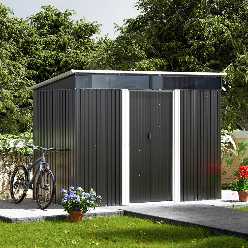 Black Garden Metal Storage Shed with Lockable Sliding Doors