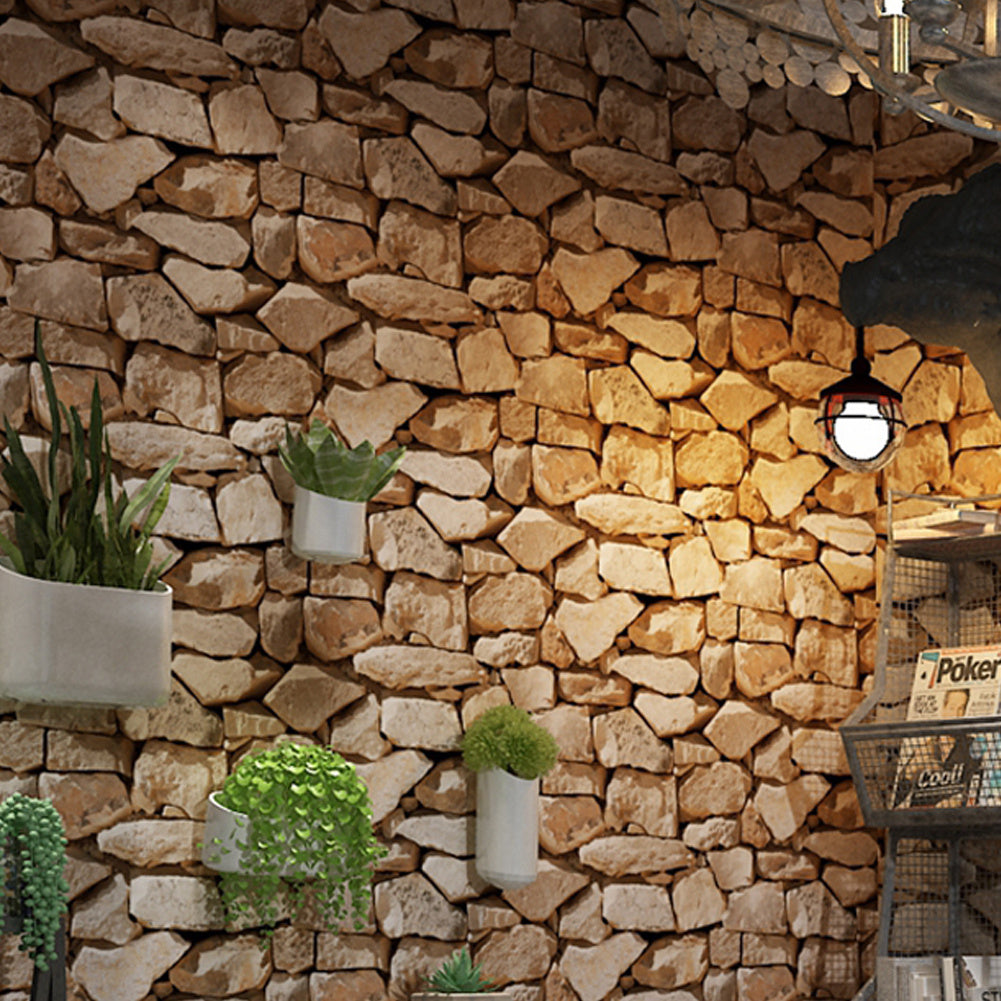 Rustic Stone Brick Textured Wallpaper