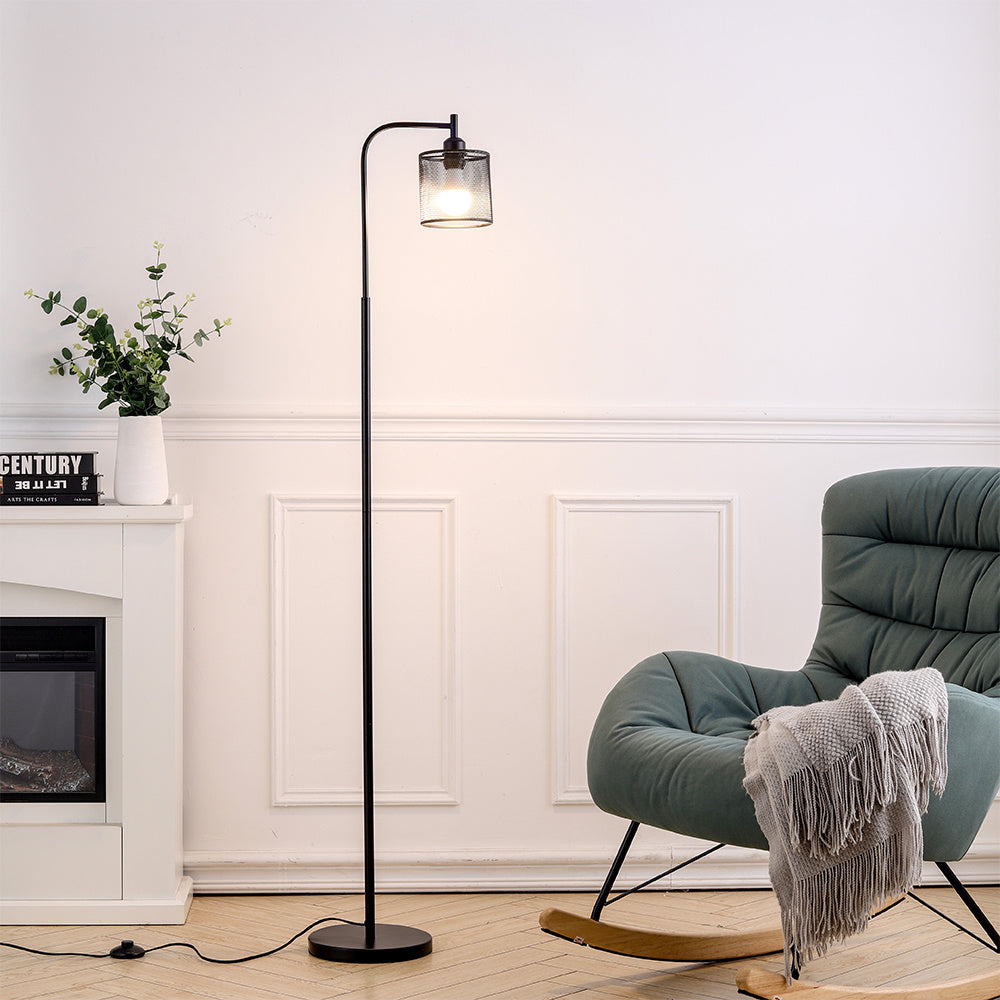 Industrial Metal Floor Light with Mesh Lampshade