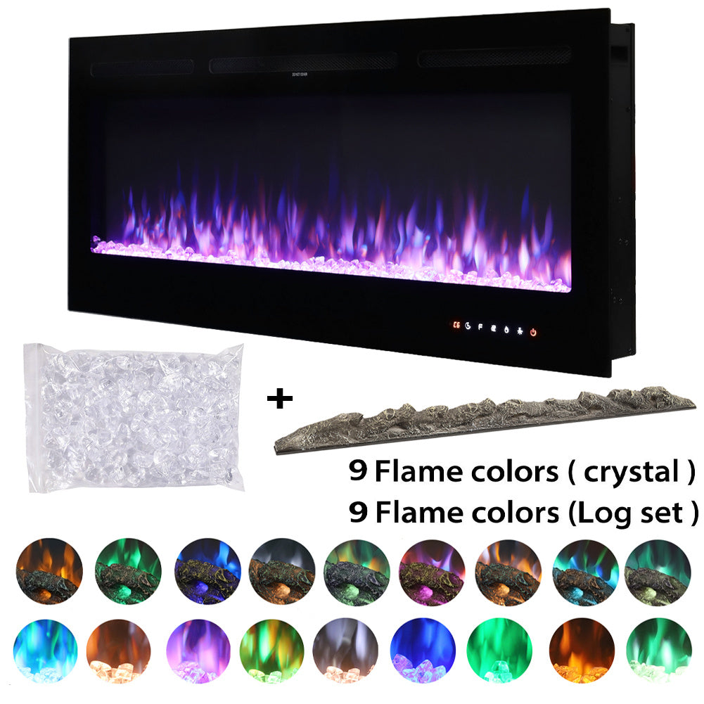 70 Inch LED Electric Fireplace Wall Mounted Wall Insert Heater 9 Flame Colours