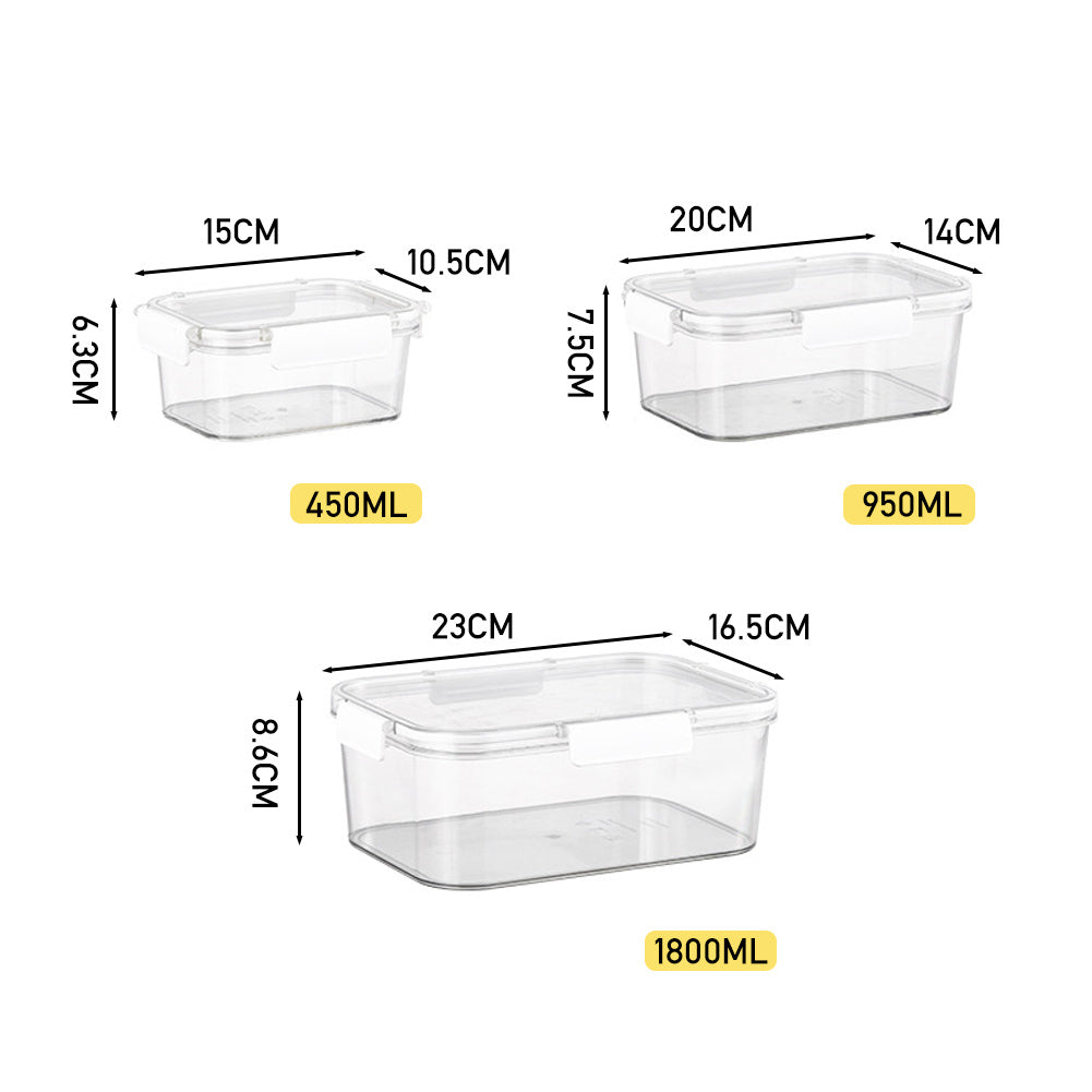 3Pcs Transparent Stackable Bento Lunch Box Refrigerator Storage Box Set