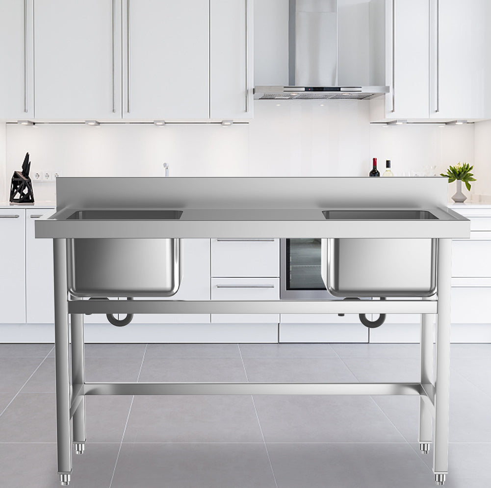Stainless Steel Double Side Kitchen Sink with Middle Platform