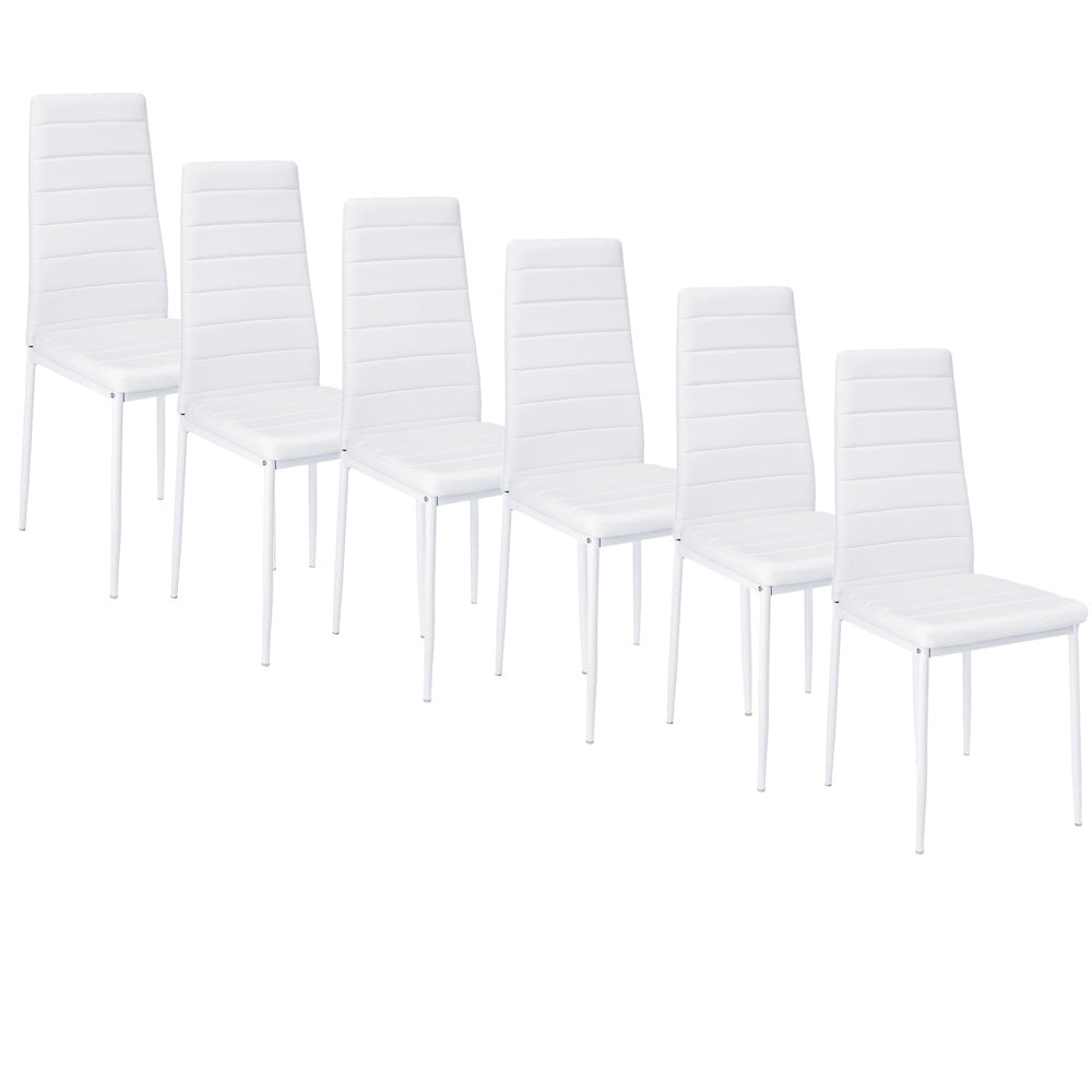 Set of 6 PU Leather Padded Seat Metal Legs Dining Chair White