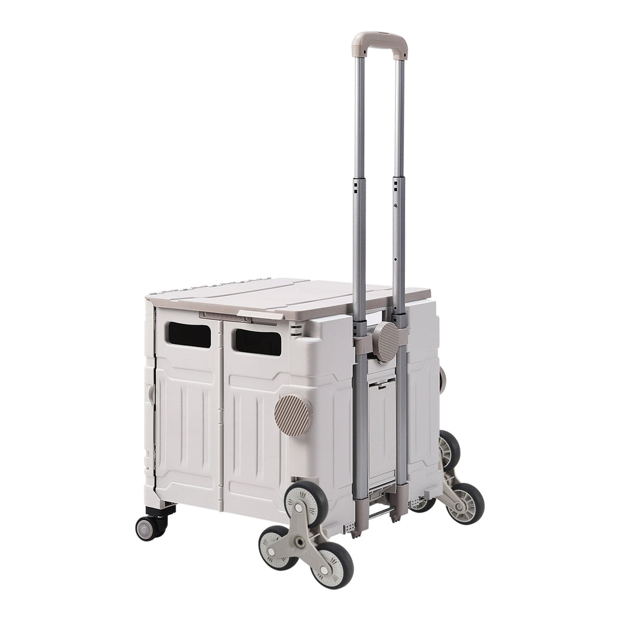 White 75L Collapsible Rolling Utility Crate Shopping Cart with 8 Wheels