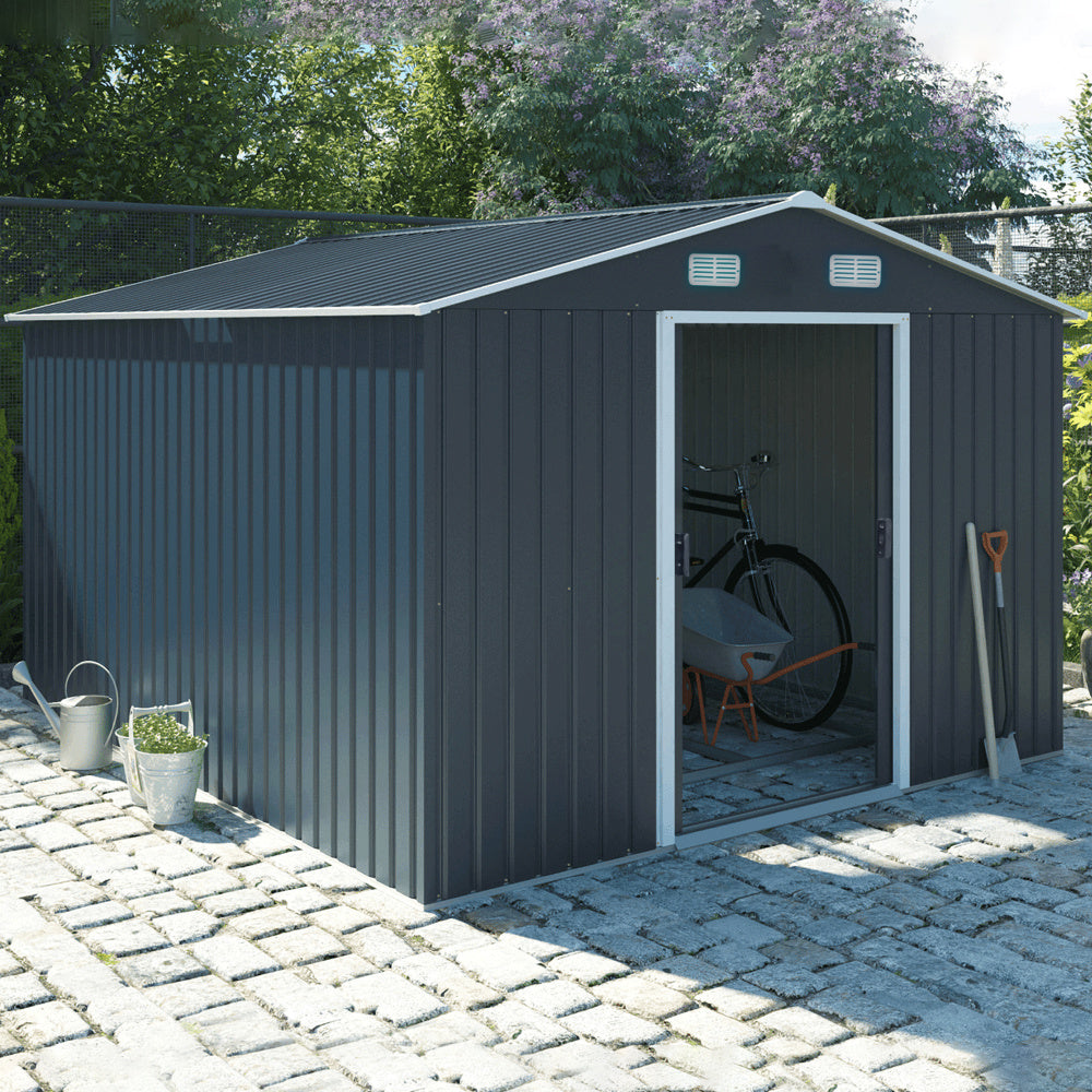 12ft x 10ft Outdoor Metal Garden Tool Shed, Black