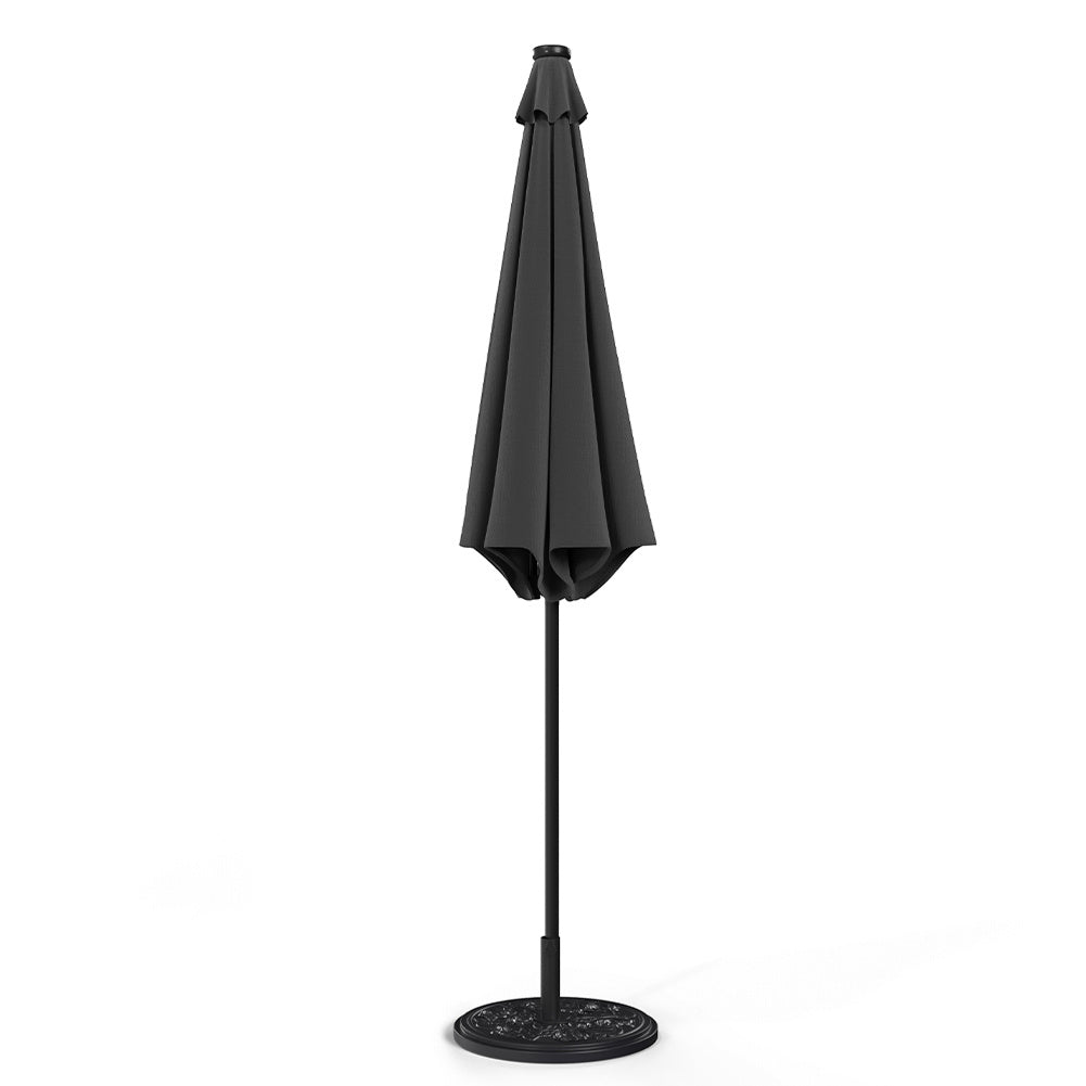 3M Large Garden LED Parasol Outdoor Beach Umbrella with Light Sun Shade Crank Tilt with 10KG Round Base, Dark Grey