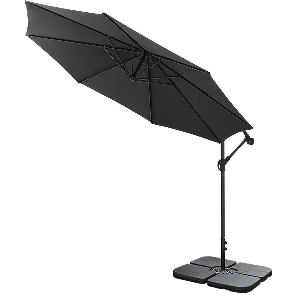 Garden 3M Black Banana Parasol Cantilever Hanging Sun Shade Umbrella Shelter with Square Base