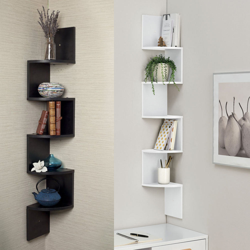5 Tier Floating Wall Corner Shelves Display Storage Rack, Black