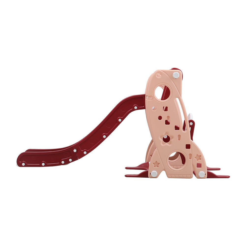 Red Kids Swing and Slide Set with Basketball Hoop