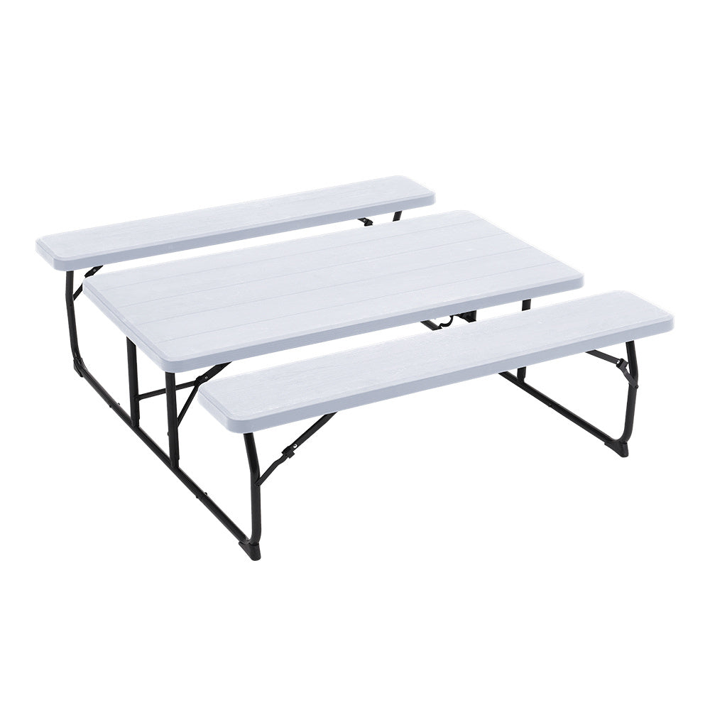White Foldable Picnic Table and Bench Set