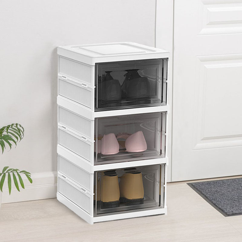 White 3 Tier Foldable Shoe Storage Box Unit