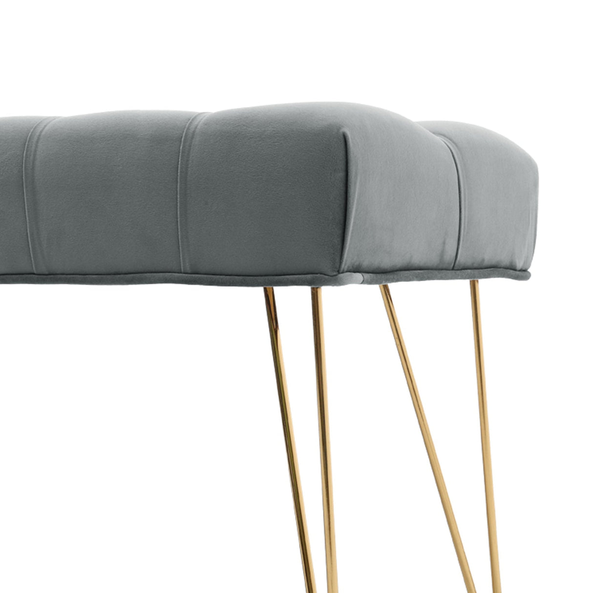 Velvet Buttoned Ottoman Footstool Gold Chrome Legs,Grey