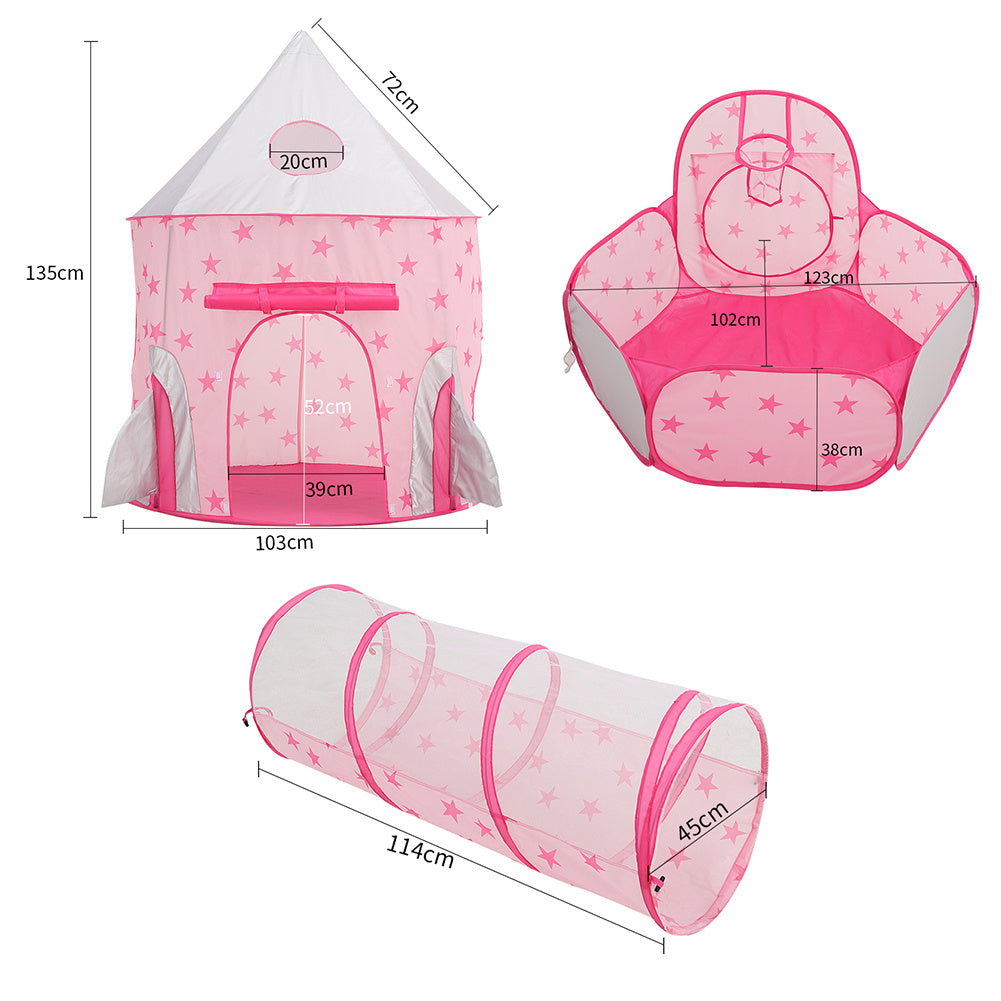Kids Pop-up Play Tent, Tunnel and Ball Pit Set, Pink