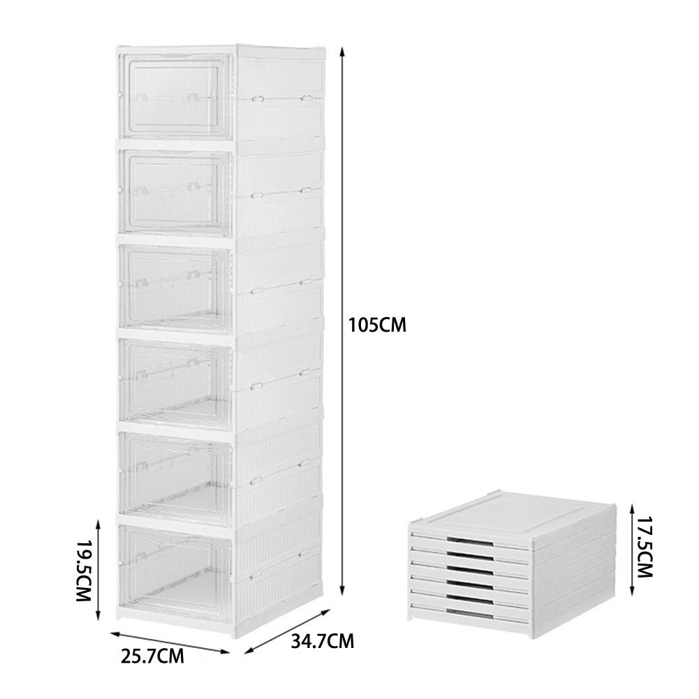 White 6 Tier Foldable Shoe Storage Box Unit