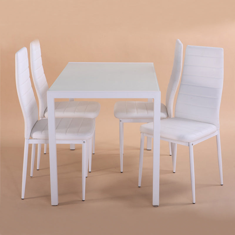 Set of 4 PU Leather Padded Seat Metal Legs Dining Chair White