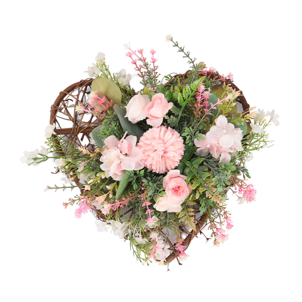 Rustic Assorted Flowers Heart shaped Wreath Decor