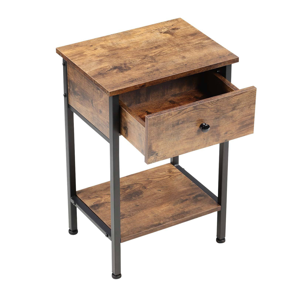40cm Industrial Rustic Wood Look Side Table with Storage Drawer