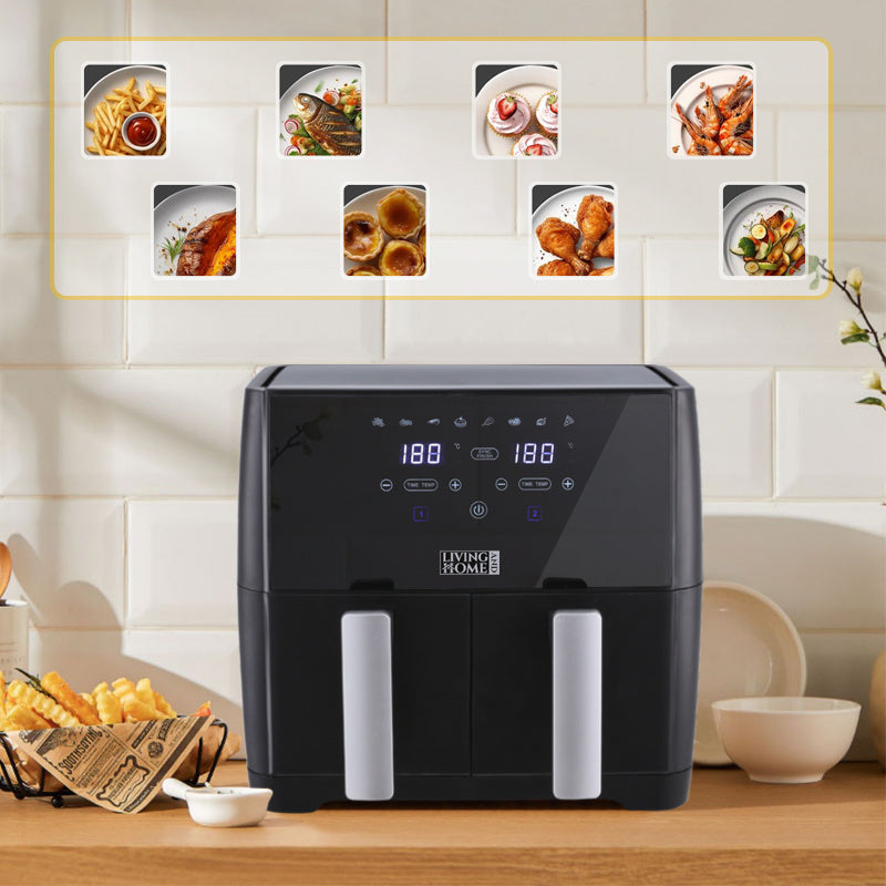 8L Touch Screen Dual Basket Air Fryer Healthy Cooking,Black