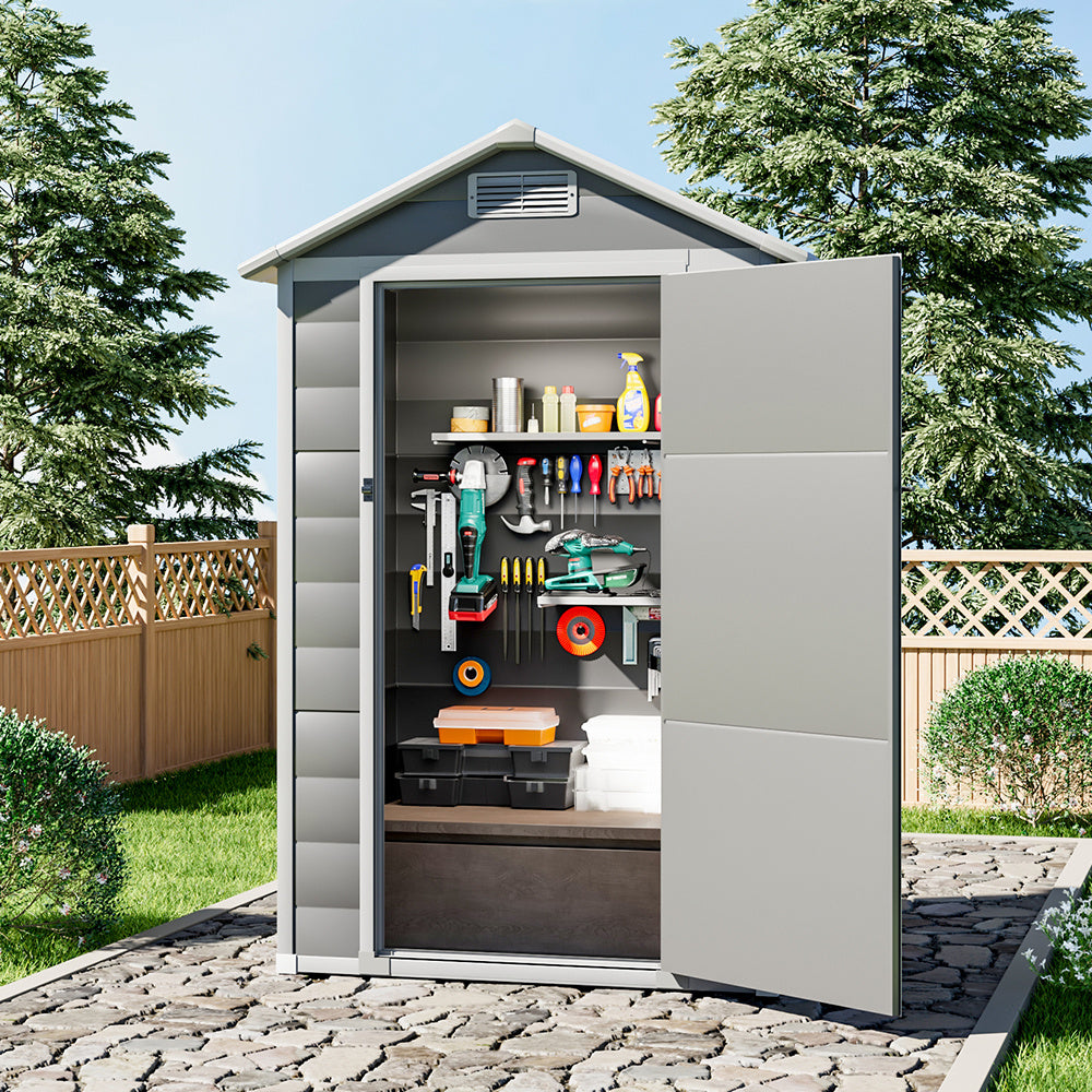 Grey Garden Plastic Storage Shed with Lockable Hinged Door