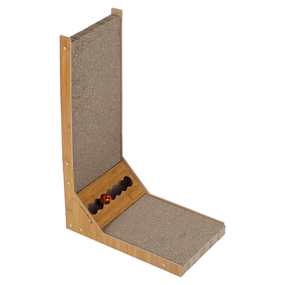 Brown L Shaped Corrugated Cat Scratching boards with Toy