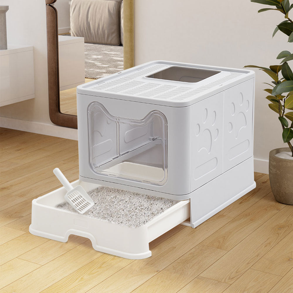 Grey Top Entry Plastic Folding Cat Litter Box