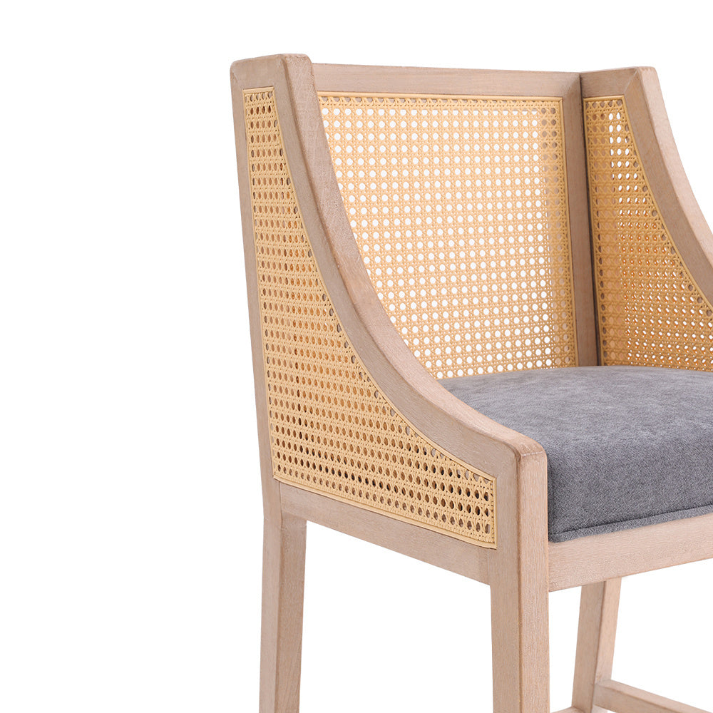 2Pcs Natural Rattan Bar Stools Kitchen Stools with Backrest,Grey