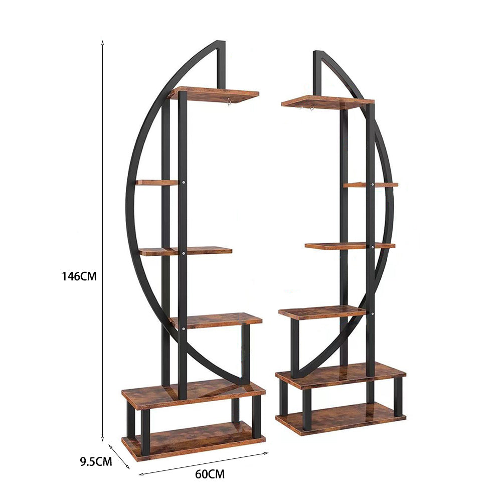 2 Pcs Brown Crescent Wood Tiered Plant Stand