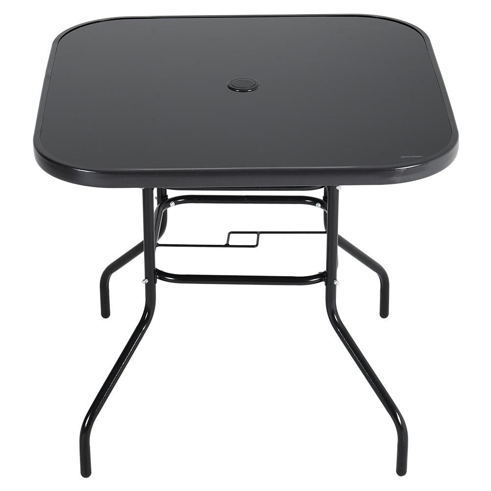 80CM Garden Glass Top Table With Umbrella Hole, Square