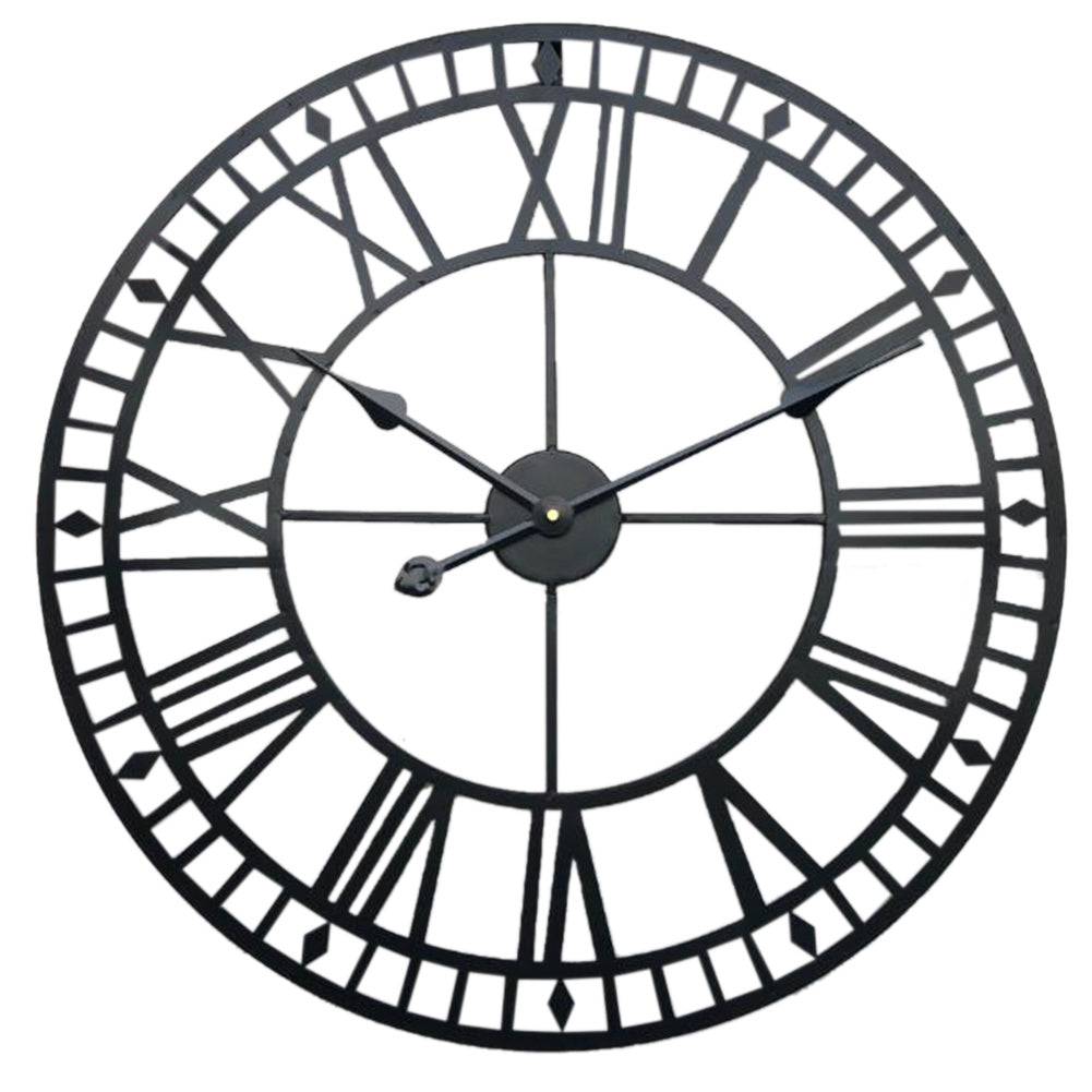Roman Numerals Metal Skeleton Wall Clock with Minute Scale, Black