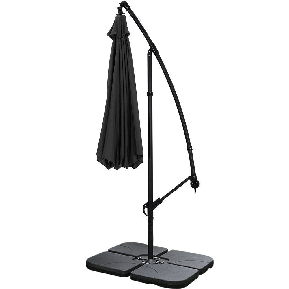 Garden 3M Black Banana Parasol Cantilever Hanging Sun Shade Umbrella Shelter with Square Base