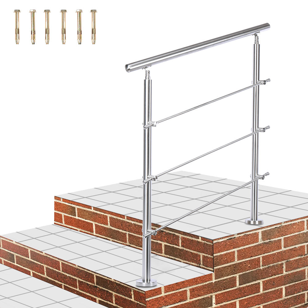 120CM Handrail Stainless Steel Balustrade with 3 Crossbars Stair Rails