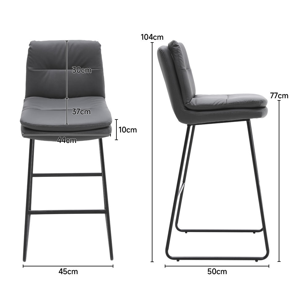 2Pcs Modern Faux Leather Breakfast Bar Stools,Grey