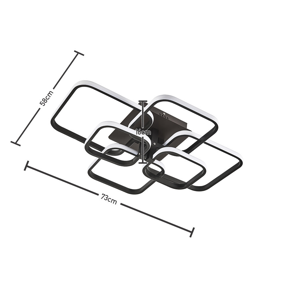 Modern Square LED Ceiling Lamp Chandelier Light, Black Frame-6 Head Dimmable