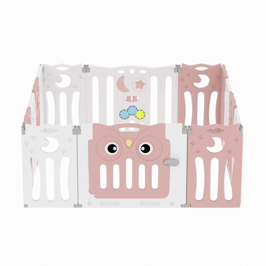 Kids Child Playpen Foldable Safety Gate Fence with Lock Pink 14 Panels