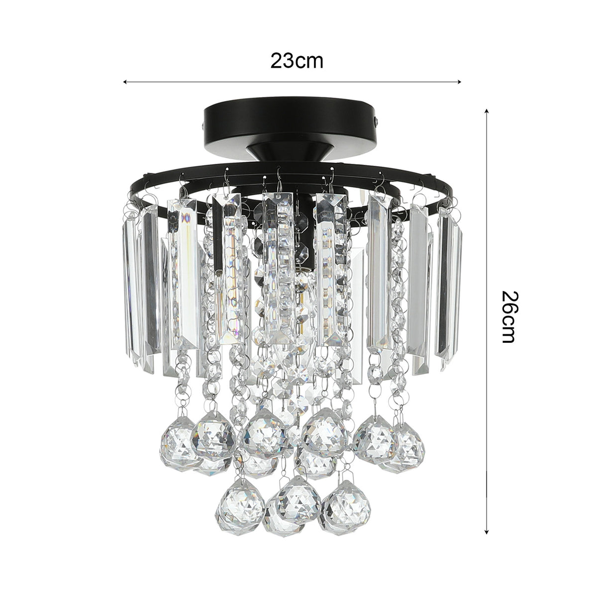 Black 23x26cm Bedroom Crystal LED Ceiling Light