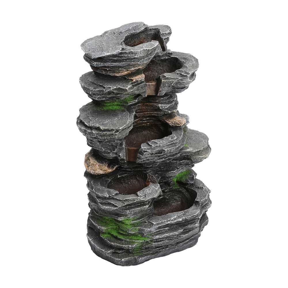 5 Tier Bowl Outdoor Solar Powered Water Fountain Rockery Decor with LED Light