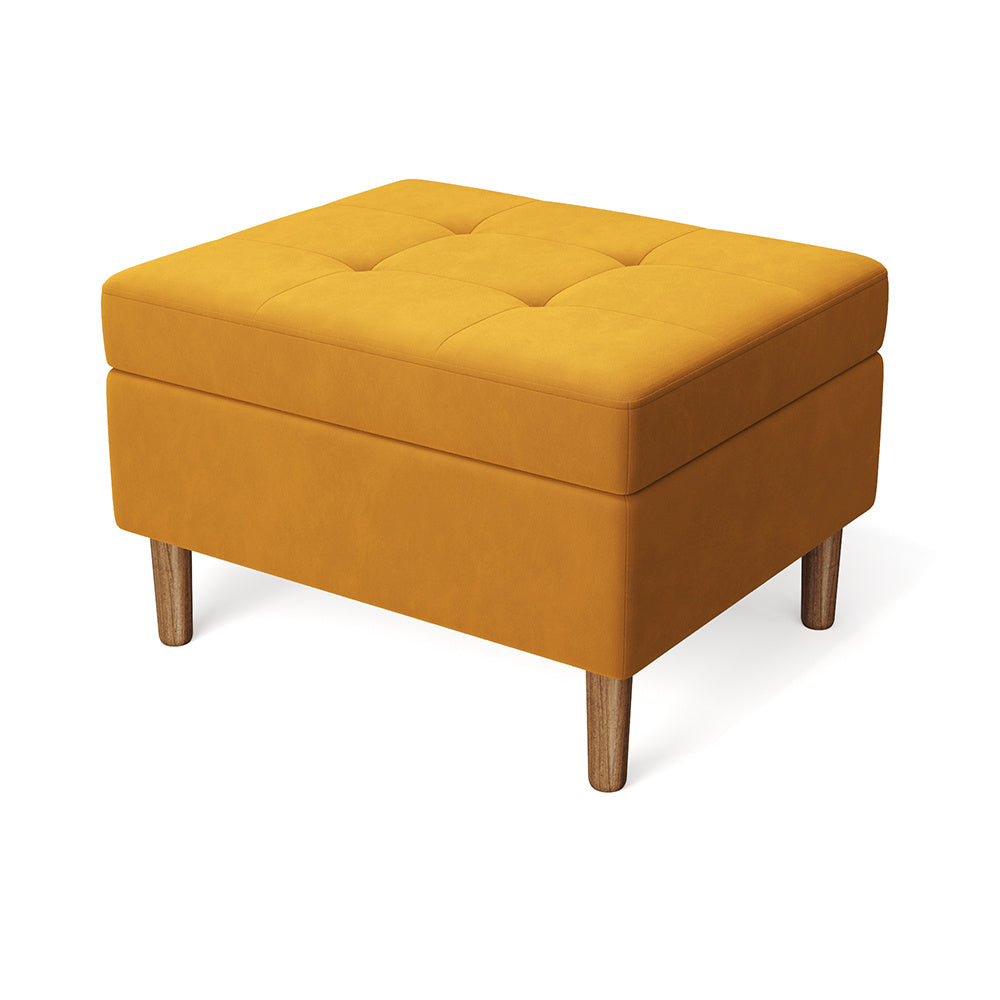 Yellow Rectangle Velvet Storage Ottoman with Upholstery Hidden Extra Seating