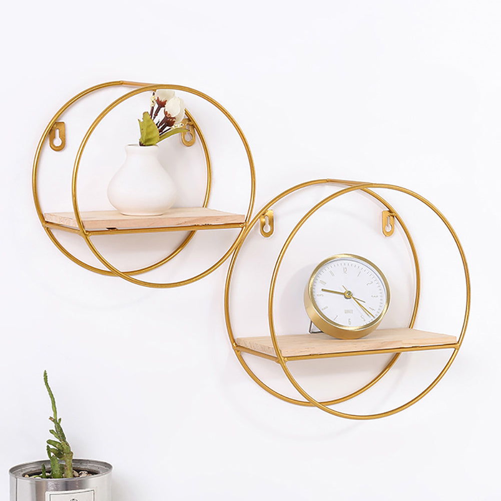 20cm Gold Metal Round Floating Wall Shelf Space Saving Decor
