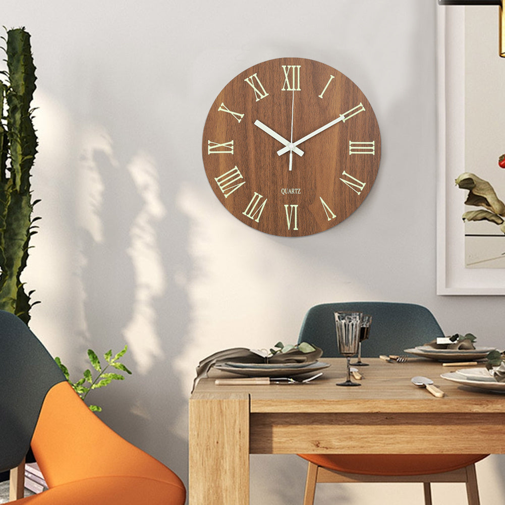 Modern Luminous Wood Silent Roman Numeral Wall Clock