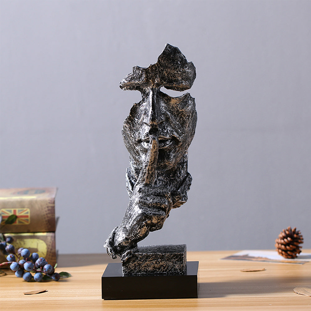 Sculpture Thinker Resin Art Figurine Ornament, Retro Silver 13x12x34.5cm
