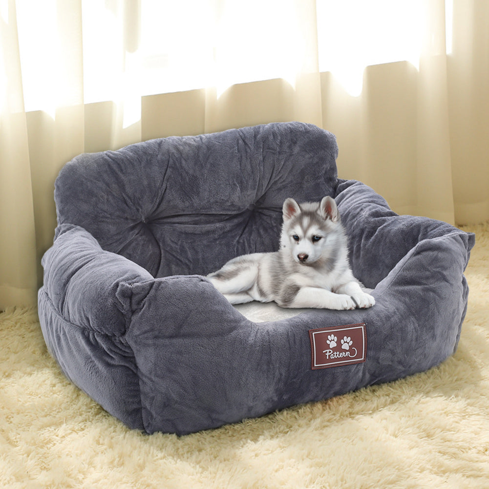 Cozy Dog Car Seat Bed with Storage Pocket and Adjustable Strap Grey