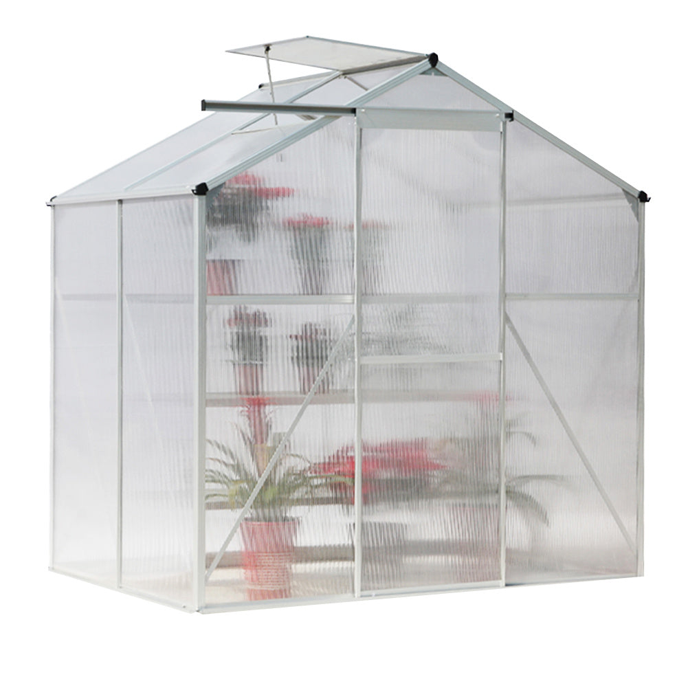 4ft x 6ft Greenhouse Polycarbonate Aluminium Greenhouse with Window, Sliding Door