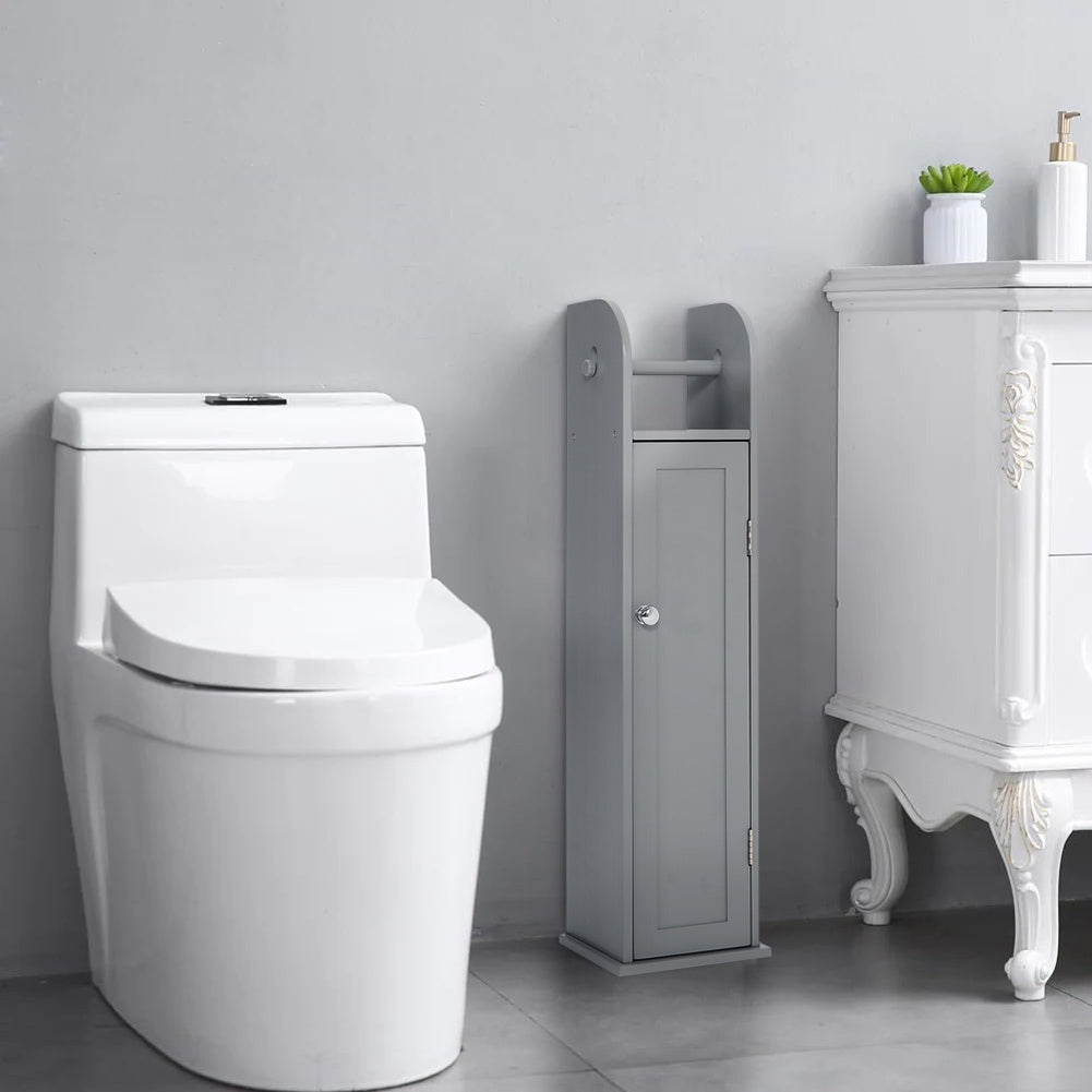 Wooden Free Standing Toilet Tissue Roll Holder, Grey