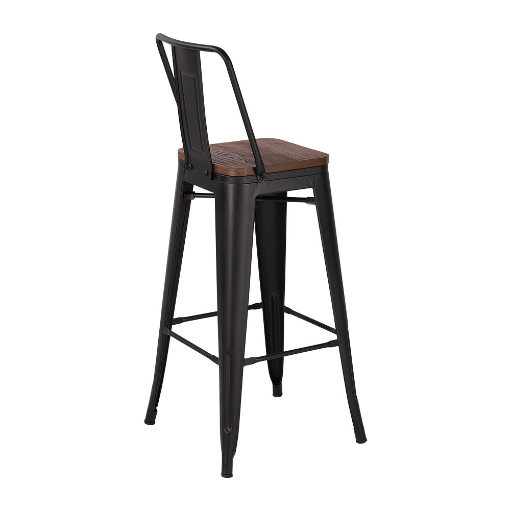 Set of 4 Metal Frame Tolix Industrial Bar Wood Top Chair with Footrest