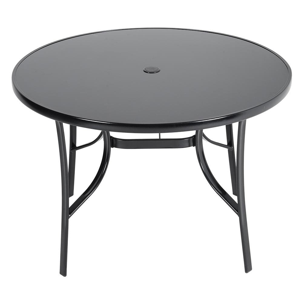 105CM Garden Glass Top Table With Umbrella Hole, Round