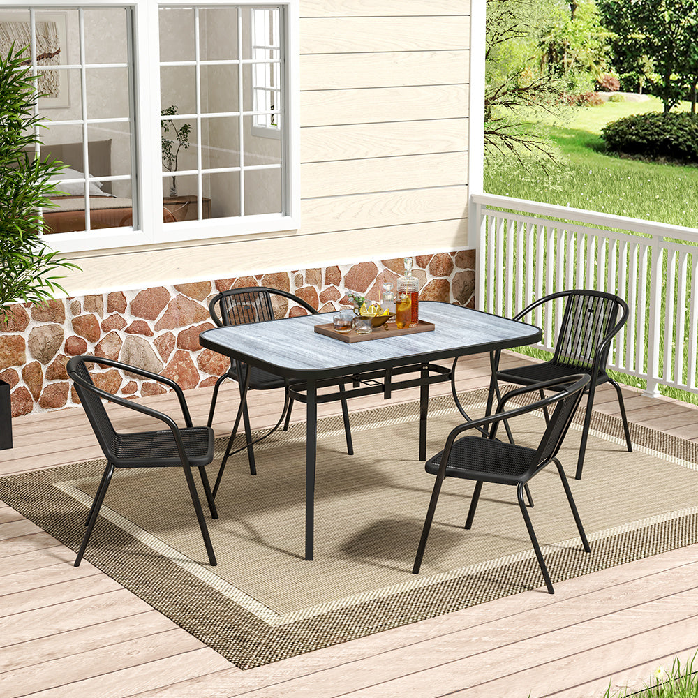 Rectangular Garden Tempered Glass Wood Grain Coffee Table with Four chairs