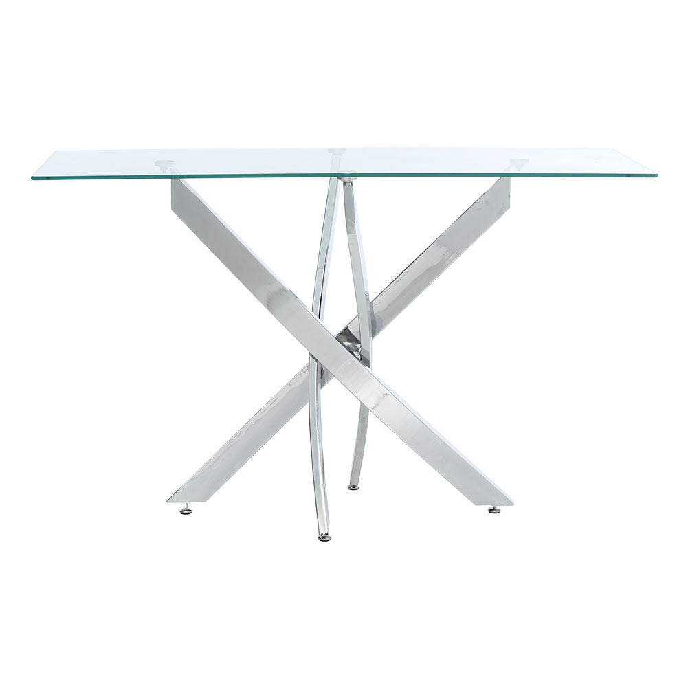 120x40CM Rectangle Tempered Glass Top Side Table with Chrome Legs