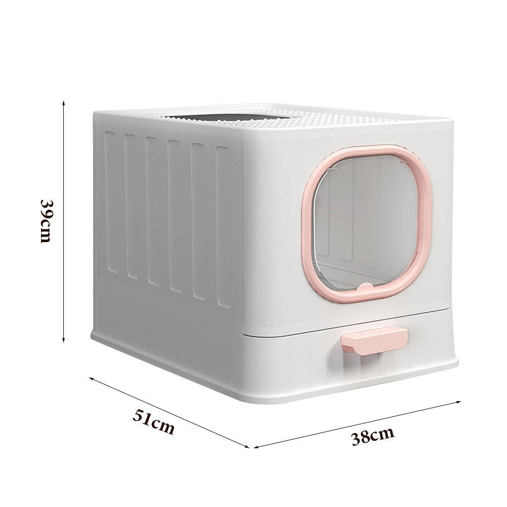 Pink Enclosed Folding Cat Litter Box Toilet with Scoop