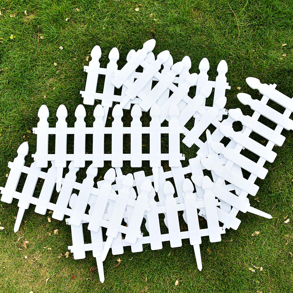 White Set of 4 Plastic Picket Garden Fence Path Border