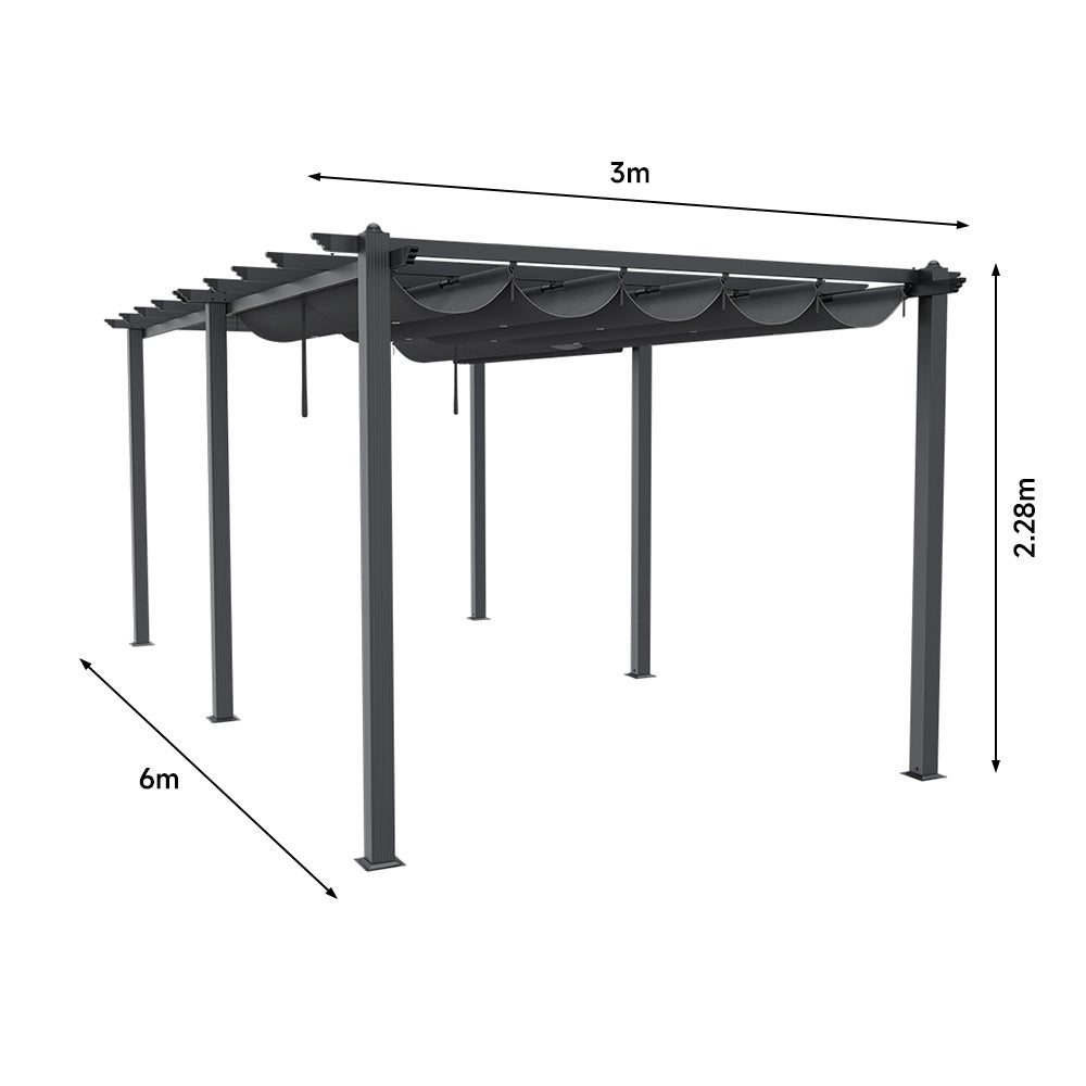 6x3M Black Outdoor Aluminum Patio Pergola with Charcoal Grey Canopy